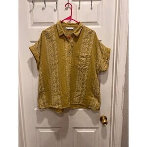 Sonoma Goods For Life Womens XL Khaki Green Geometric Cotton Gauze Shirt NWT